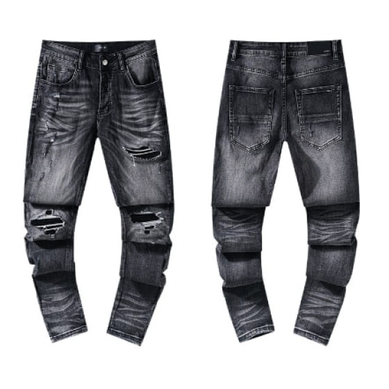 Black Washed Denim Jeans with Knee Distressing